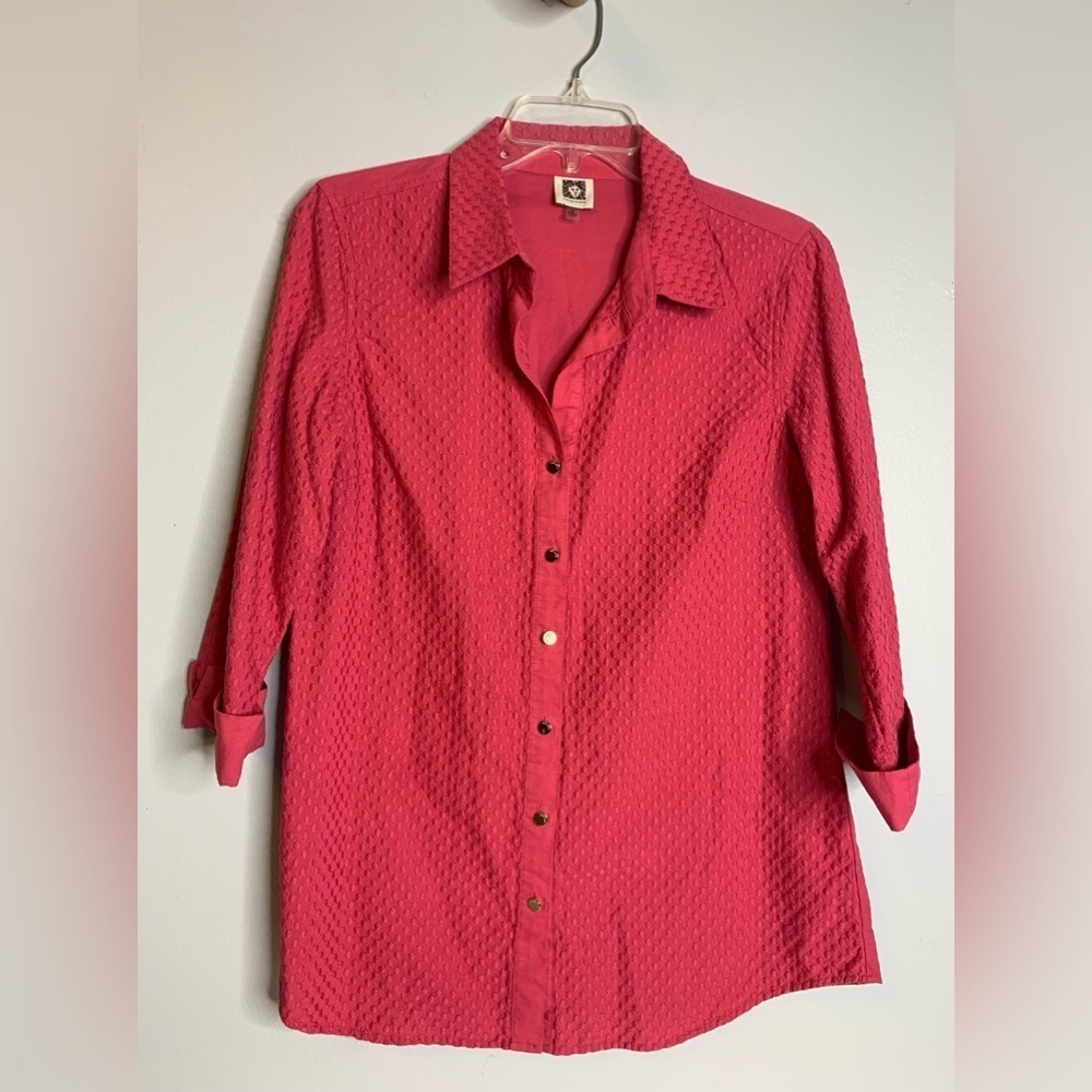 ANNE KLEIN BUTTON UP TEXTURED BLOUSE